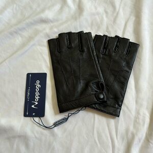 Black leather biker gloves